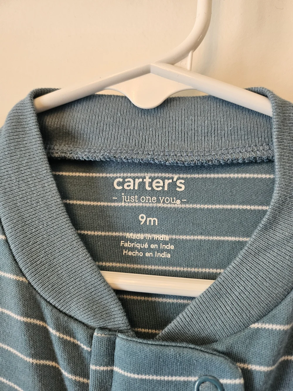 NEW Carter's Blue Striped 'Little Brother' Footed One-Piece 9m